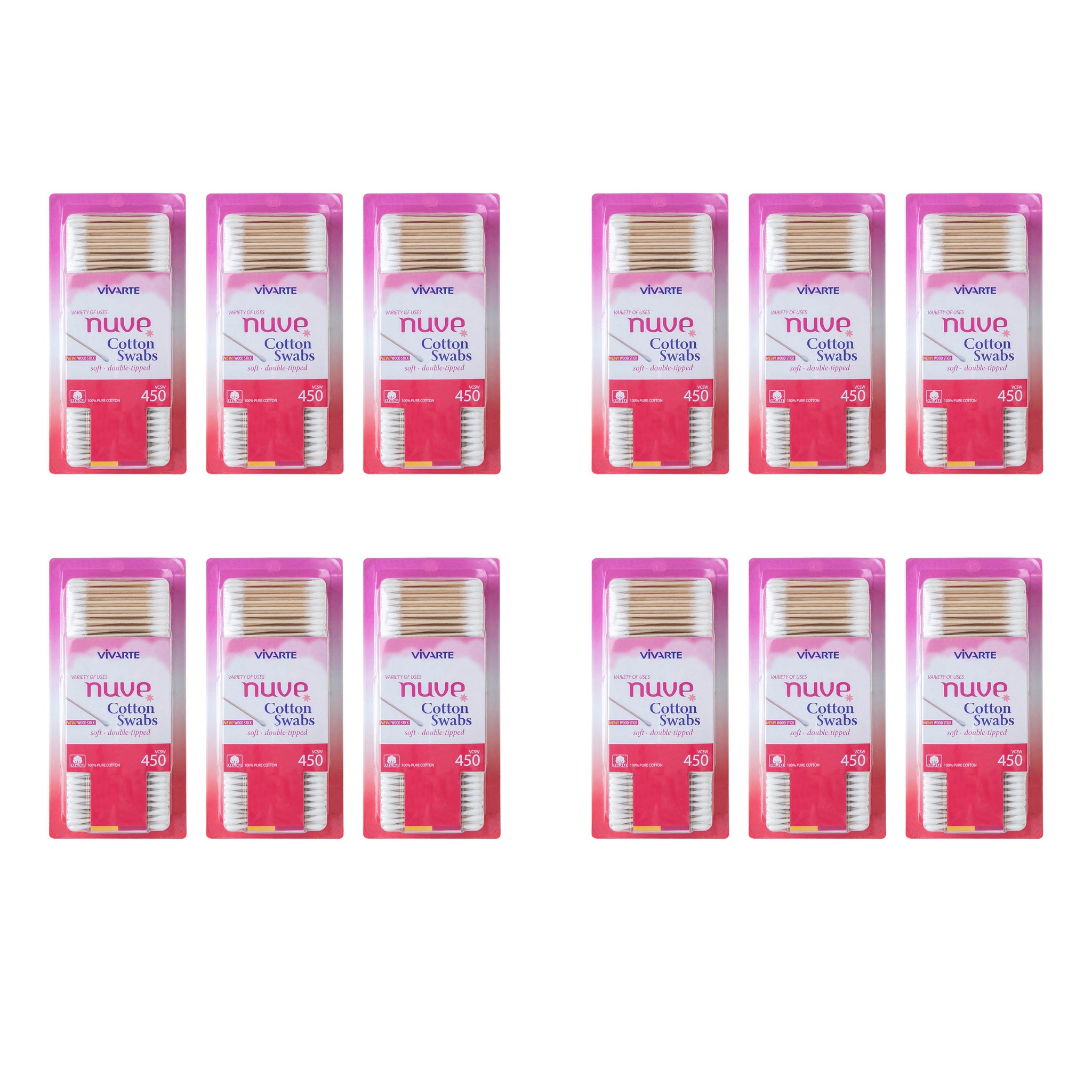Vivarte Nuve Cotton Wood Swabs 450 Pieces