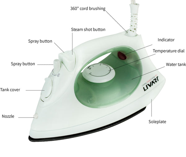 Livart LI-01 Steam Iron Economy, Green, Free shipping (Excluding HI, AK)